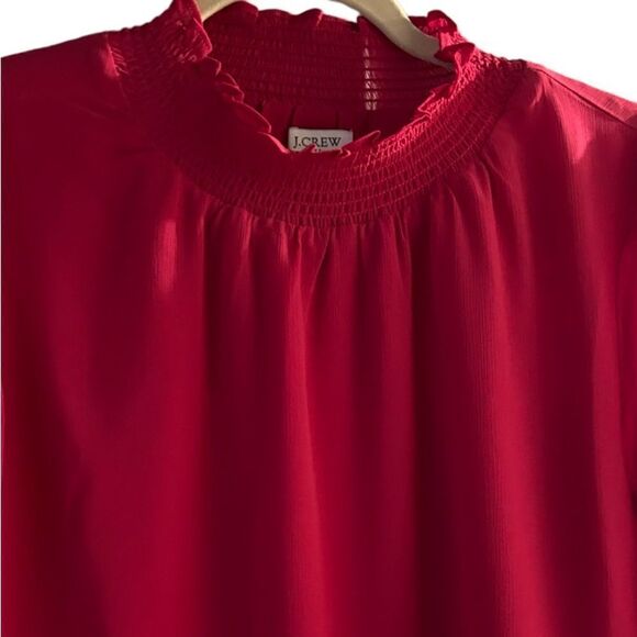 J. Crew Pink Long Sleeve Smocked Neck Lined Top Size XS - Picture 2 of 8